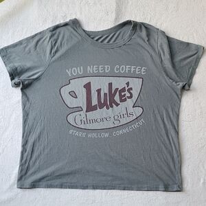 Gilmore Girls Luke's Coffee Graphic Tee Gray Casual Fandom XL Relaxed Loungewear